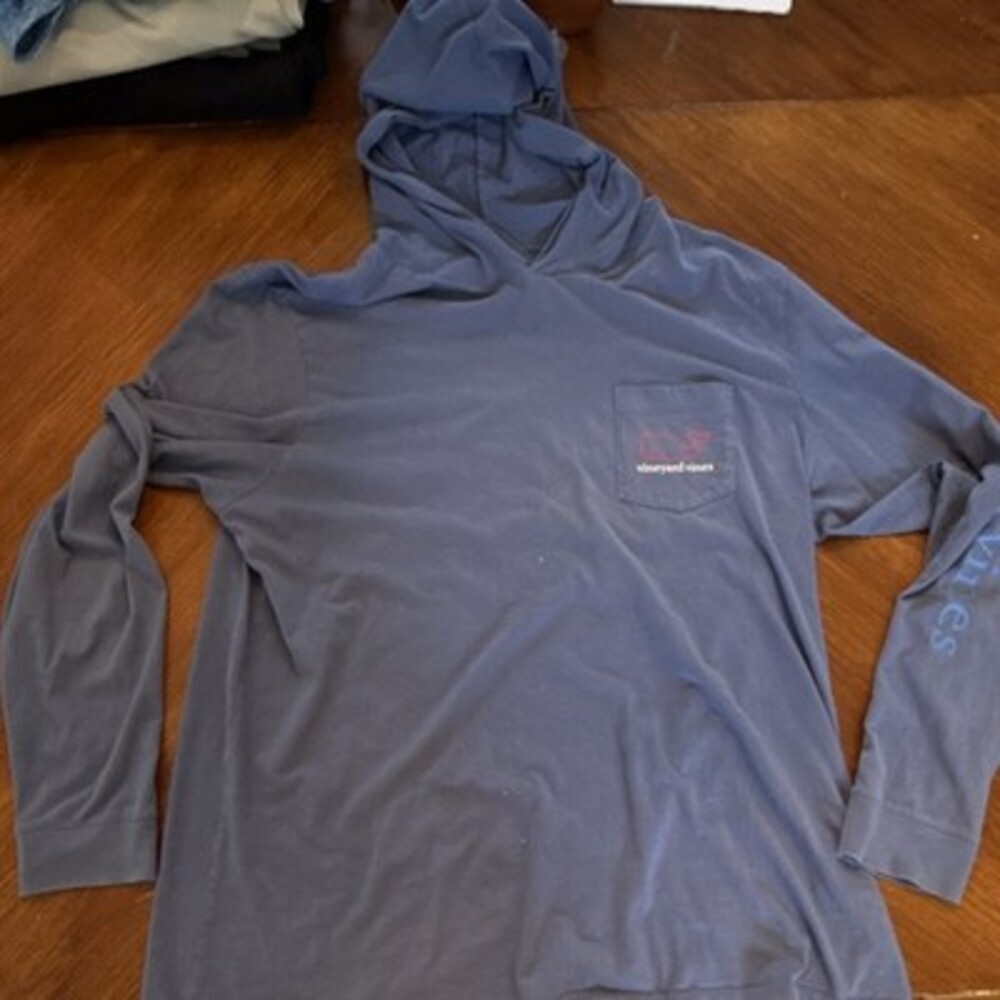 Vineyard Vines Men's Blue Cotton Hooded Pullover Hoodie L Graphic Print Pockets